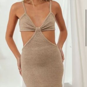 long brown cut out dress